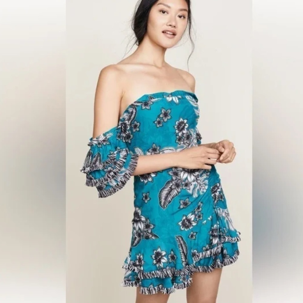 Red Carter tropical floral print off the shoulder Napari dress